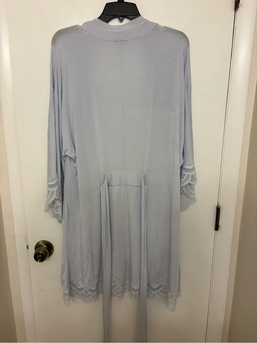 Eberjey Mariana Mademoiselle Kimono Short Robe Ice Blue Tencel Modal Lace Trim M